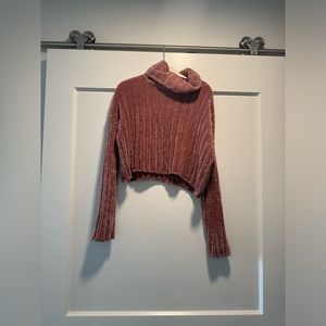 Pink Cropped Turtle Neck Sweater
